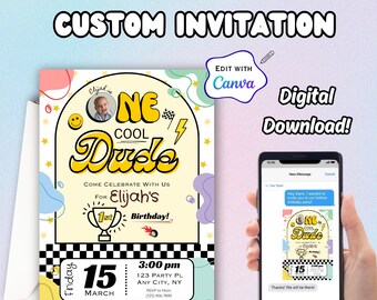 One Cool Dude, Baby's 1st Birthday, Editable Printable Birthday Invitation, Baby Boy Birthday, Racer Invitation, Editable in Canva