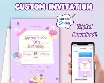 Gamer Girl Editable Printable Birthday Party Invitation, Editable in Canva, Birthday Invitation, Gamer Birthday Party, Gamer Girl