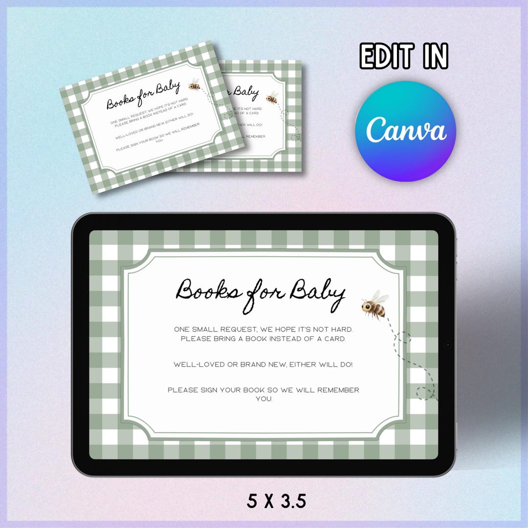 Gingham Cottagecore Books for Baby Insert Card, Editable Printable Baby ...