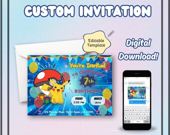 Pokémon Editable Invitation, Boys Pokémon Birthday Party, Pokémon Birthday Invitation, Invitation template, Digital Printable Template