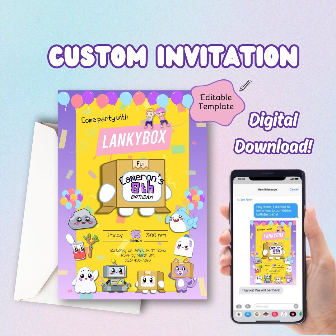 Lankybox Editable Printable Birthday Party Invitation Editable in