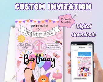 Ms. Rachel Editable Printable Birthday Invitation, Editable in Canva