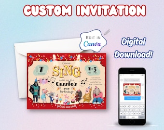 SING Editable Printable Birthday Party Invitation, Editable in Canva, Birthday Invitation, Digital Birthday Invitation, Toddler Birthday
