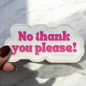 No, gracias, por favor / Adhesivo brillante mate para botella de agua para portátil resistente a la intemperie / Humor / Descarado No, gracias