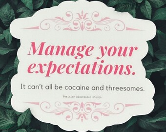 Manage Expectations | Weatherproof Laptop Water Bottle Glossy Matte Sticker | Humor | Sassy | Profanity