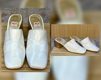 Mules de cuero blanco de Red by Ramon Tenza de la década de 1980