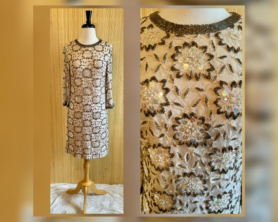 1960’s Lace/Beads/Sequins Shift Dress - image 1