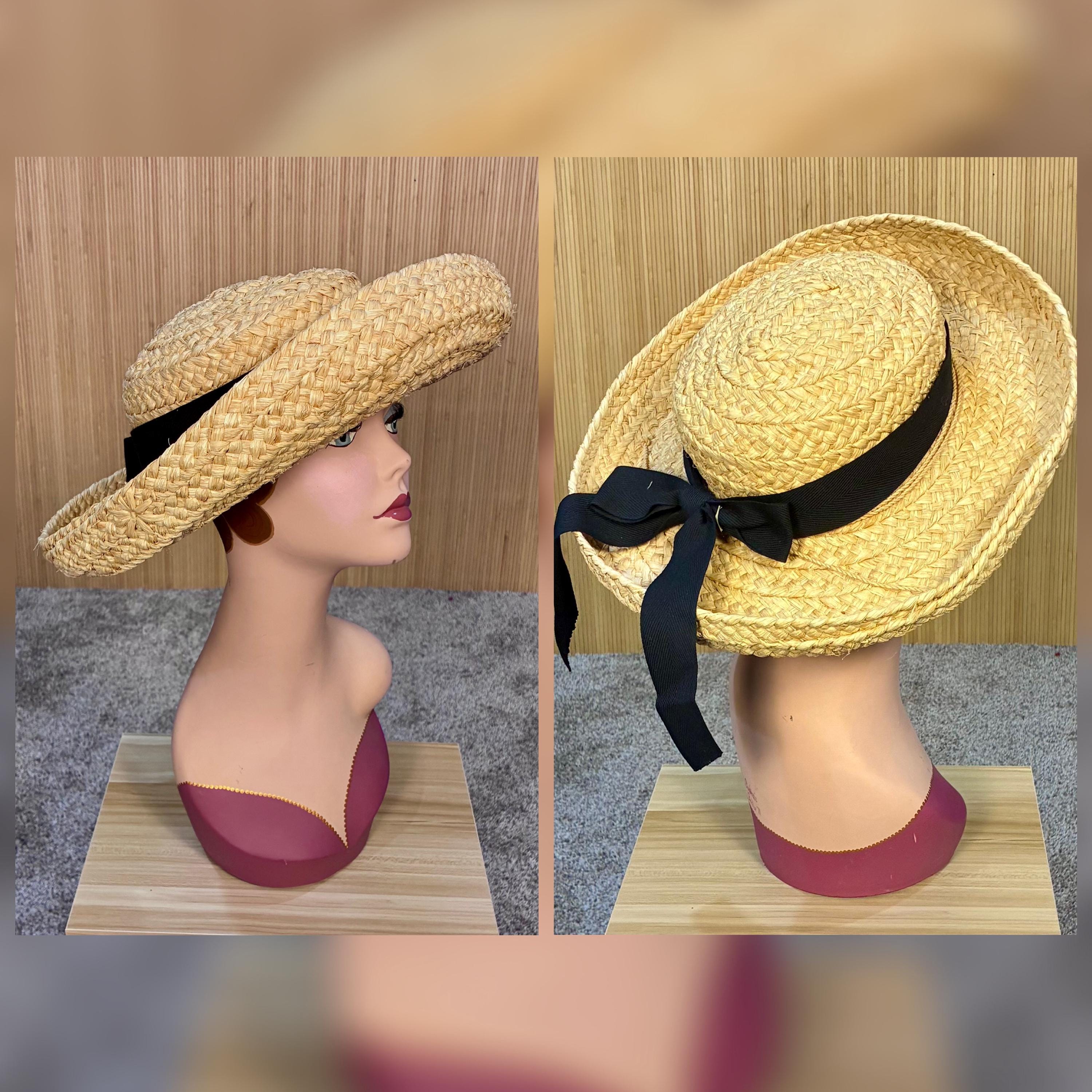 Kaminsky Raffia Straw Sun Beach Hat Vintage w Folk Art Hat Pin Australian Provence 12 Raffia Straw Sun Hat – Village Hat Shop main image 2