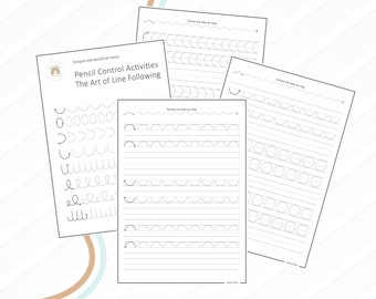 Páginas de trazado de líneas, hojas de trabajo de trazado de curvas para preescolares, trazado de líneas básico, práctica de control del lápiz, práctica de líneas de escritura a mano