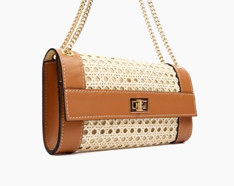 Handmade Italian Leather Shoulder Bag, Florence Wicker Handbag