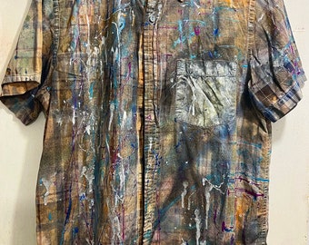 Hand painted upcycled  button down