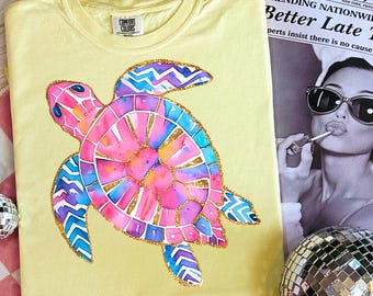 Coquette Summer Sea Turtle Png, Preppy Beach Shirt Design, Coastal Summer Vibes Sublimation, Glitter Sea Turtle Png, Pink Girly Summer Png