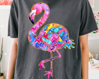 Coquette Summer Flamingo Png, Preppy Beach Shirt Design, Coastal Summer Vibes Sublimation, Glitter Flamingo Bow Png, Pink Girly Summer Png