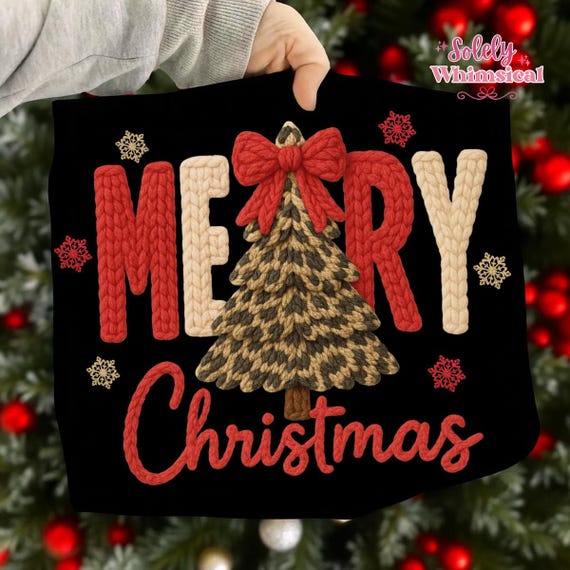 Merry Christmas Png, Leopard Christmas Embroidery Design, Chunky Knit Yarn Art, Winter Sublimation, Holiday Png, Holly Jolly Png, Trendy Png