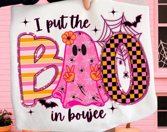I Put the Boo in Boujee png, halloweenstrik png, preppy roze halloween, halloweenspook png, spookachtig seizoen png, sublimatie halloweenshirt