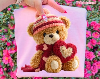 Teddy Bear Png, Faux Yarn Png, Valentine’s Day Png, Coquette Png, Valentine Shirt Sublimation, Cupid Png, Love Png, Crochet Png, Heart Png