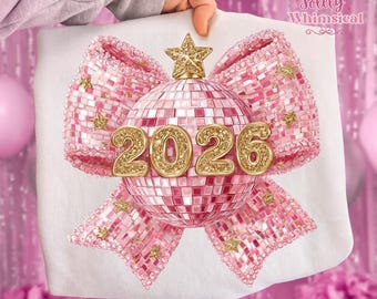 Feliz Ano Novo 2026 PNG, Ano Novo Moderno PNG, Camiseta de Ano Novo com Lantejoulas Rosa e Douradas com Glitter e Efeito Brilhante PNG, Olá 2026 PNG