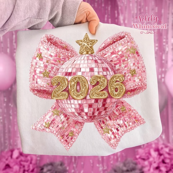 Happy New Year 2026 Png, Trendy New Years Eve Png, Pink And Gold Sequins Glitter Faux Sparkly New Year Shirt Design Png, Hello 2026 Png
