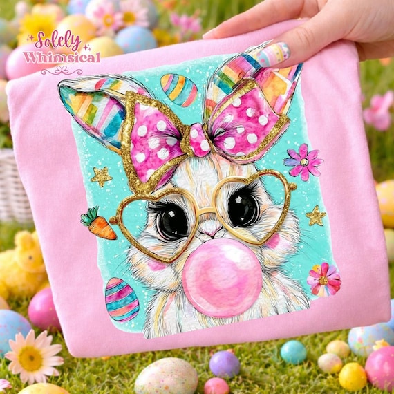 Easter Bunny Png, Bunny Blowing Bubblegum, Brushstroke Png, Sublimation Design, Easter Shirt, Spring Clipart, Cute Easter Png, Coquette Png