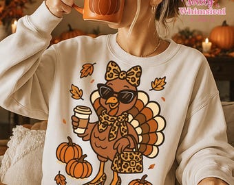 Boujee Turkey Png, Thanksgiving Png, Fall Leopard Sublimation Design, Cute Turkey Clipart, Cozy Fall Png, Pumpkin Spice Autumn Shirt Design