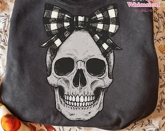 Skull Checkered Bow Png, Retro Halloween Coquette Bow, Preppy Spooky Shirt Sublimation Design, Spooky Season Png, Goth Halloween Shirt Png