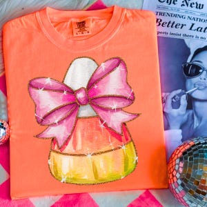 Glitter Candy Corn Png, Preppy Pink Halloween Shirt Sublimation, Girly Coquette Halloween Bow, Retro Fall Pumpkin, Trick or Treat, Fall Png