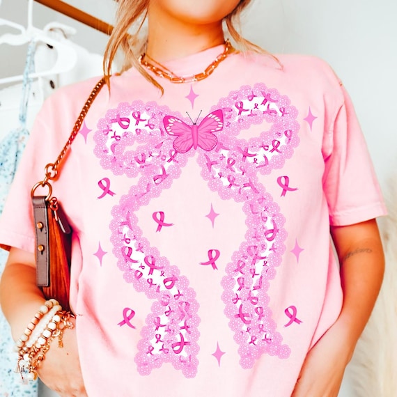 Pink Lace Breast Cancer Bow Png, Preppy Coquette Cancer Survivor Png, In October We Wear Pink Png, Fight Cancer Png, Awareness Ribbon Png