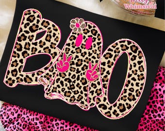 Spooky Boo Ghost Png, Spooky Season Png, Preppy Halloween Shirt Sublimation, Girly Coquette Halloween Bow, Neon Pink Leopard Ghost Designs