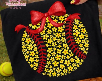 Floral Softball Png, Softball Mama Png, Trendy Sports Sublimation Design, Retro Softball Season, Girly Game Day, Preppy Coquette Bow Png