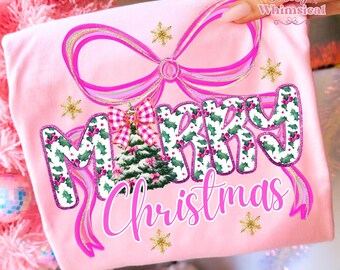 Merry Christmas Png, Christmas Coquette, Holiday Shirt Design, Winter Sublimation, Tis the Season, Girly Xmas Tree, Sparkly Checkered Xmas