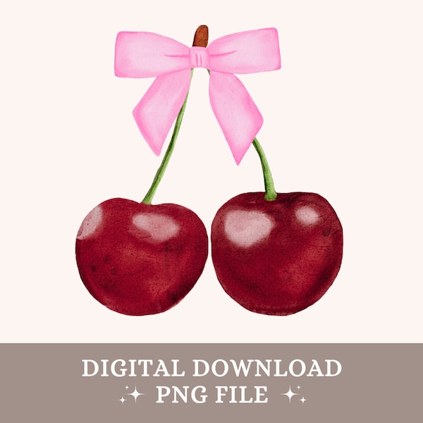 Cherry Bow Png, Bow Png, Aesthetic Png, Ribbon Trend, Valentine Png, Coquette Design, Digital Download, Sublimation Design, Trendy Design