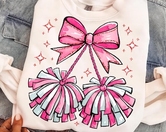 Pink Pom Pom Bow Png, Preppy Coquette Cheerleader Design, Cheer Mom Png, Retro Spirit Shirt Design, Colorful Cheer Season Png, Checkered Png