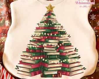 Christmas Book Tree Png, Christmas Shirt Sublimation, Holiday Teacher Png, Christmas Reading, Merry Christmas, Book Lover, Librarian Png