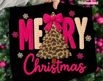 Frohe Weihnachten Png, rosa Leopard-Weihnachtsstickerei, grobstrick Garnkunst, Winter-Sublimation, Urlaub Png, Holly Jolly Png, trendiger Png