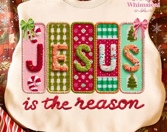 Jesus Is The Reason Png, Bible Verse Png, Christian Christmas, Holiday Sublimation, Pink Xmas Png, Faux Yarn, Crochet Embroidery Xmas Png