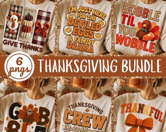 Thanksgiving Bundle Png, Thankful Png, Fall Shirt Sublimation, Fall Vibes Png, Fall Faux Embroidery, Trendy Fall Turkey Png, Give Thanks Png