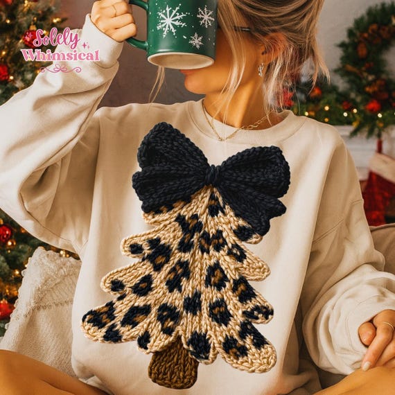 Leopard Christmas Tree Png, Faux Yarn, Embroidery Png, Winter Sublimation, Holiday Png, Holly Jolly Png, Trendy Xmas, Merry Christmas Png