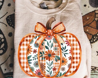Preppy Floral Fall Pumpkin Png, Pumpkin Png, Trendy Fall Png, Autumn Png, Coquette Fall Png, Pumpkin Spice Png, Boho Pumpkin Shirt Design