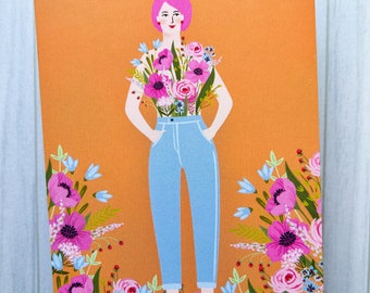 Mädchen mit Blumen Postkarte