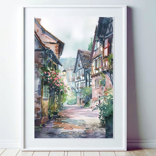 Old Town, Village, Small Town, Europe, Spring, Half timbered, House, Print,  Wall Art, Print, Digital Download, Home/Office Room Decor Gifts
