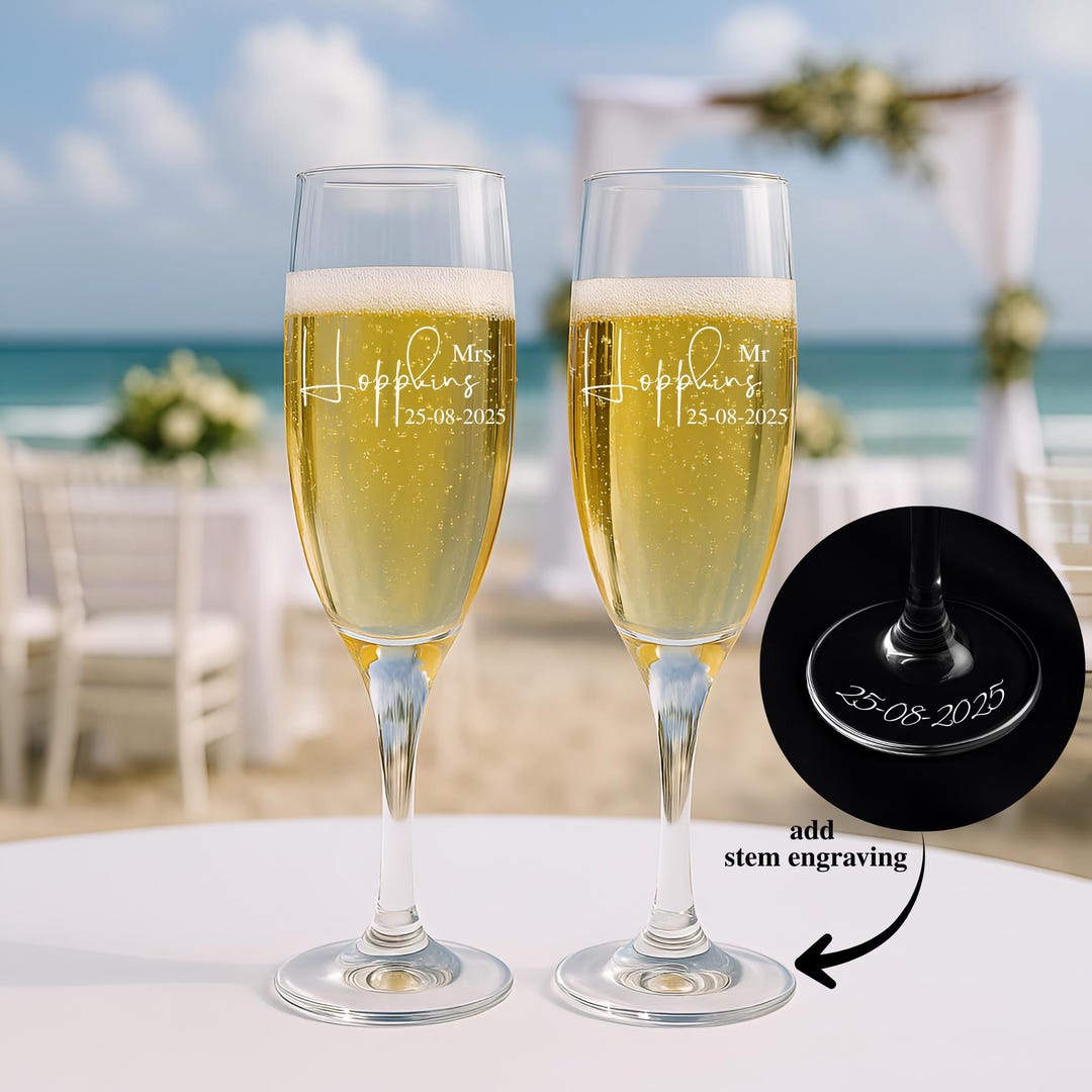 Custom Champagne Flutes Engraved Wedding Glasses for Bride and Groom — free download