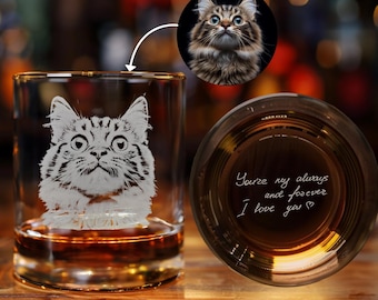 Custom Cat Portrait Whiskey Glass – Laser Engraved Pet Memorial Gift