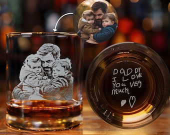 Personalized Photo Whiskey Glass – Engraved Handwriting Gift for Him