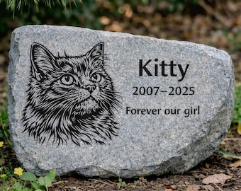 Lápida conmemorativa de gato personalizada / Marcador de tumba de basalto personalizado con foto / Lápida grabada para mascota / Nombre, fecha y texto / Homenaje para exteriores