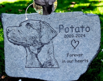 Personalized Dog Memorial Stone | Custom Basalt Grave Marker with Photo | Engraved Pet Headstone | Name Date Text | Outdoor Tribute