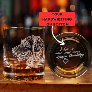 Custom Photo Whiskey Glass, Personalized Engraved Glass with Handwriting, Christmas Gift for Him, Custom Portrait Whiskey Glass Gift