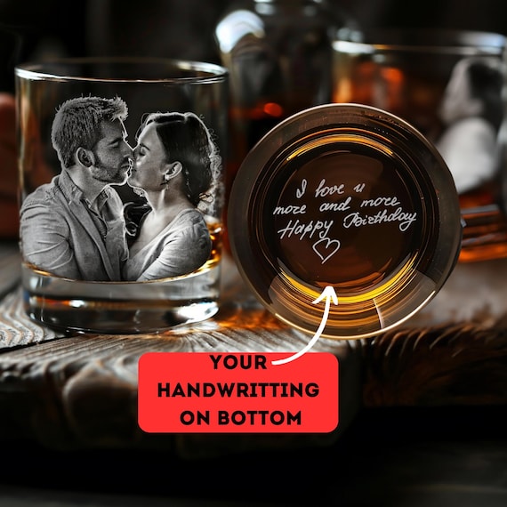 Custom Photo Whiskey Glass – Engraved Handwriting, VIP Wooden Box