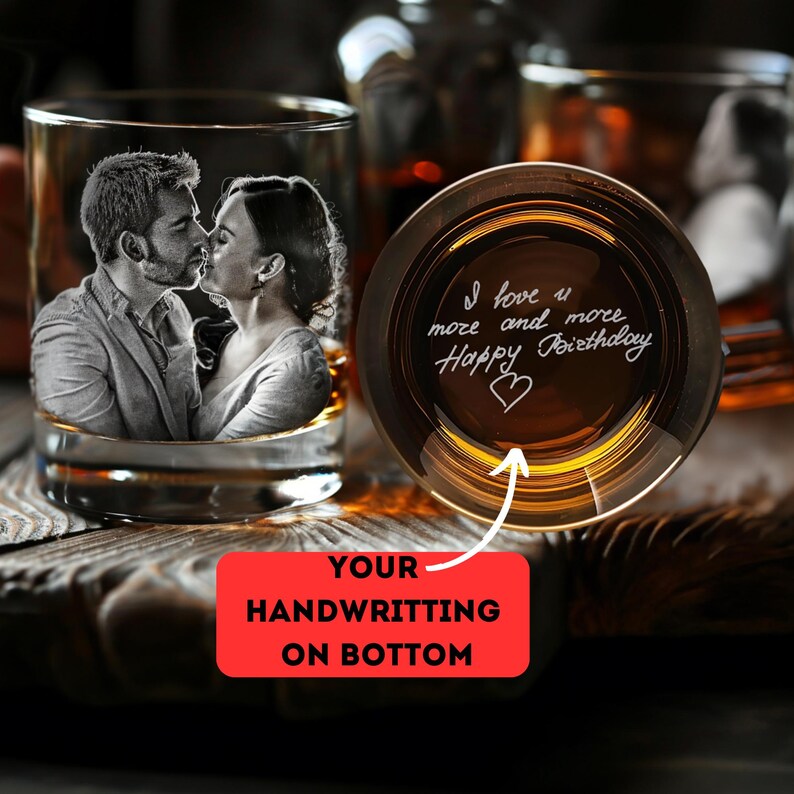 Vaso de whisky personalizado con foto – Grabado a mano, Caja de madera VIP imagen 1
