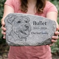 Personalized Dog Memorial Stone | Custom Basalt Pet Headstone & Grave Marker | Photo Engraved Dog Tombstone | Outdoor Garden Cemetery product logo