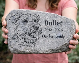 Personalized Dog Memorial Stone | Custom Basalt Pet Headstone & Grave Marker | Photo Engraved Dog Tombstone | Outdoor Garden Cemetery